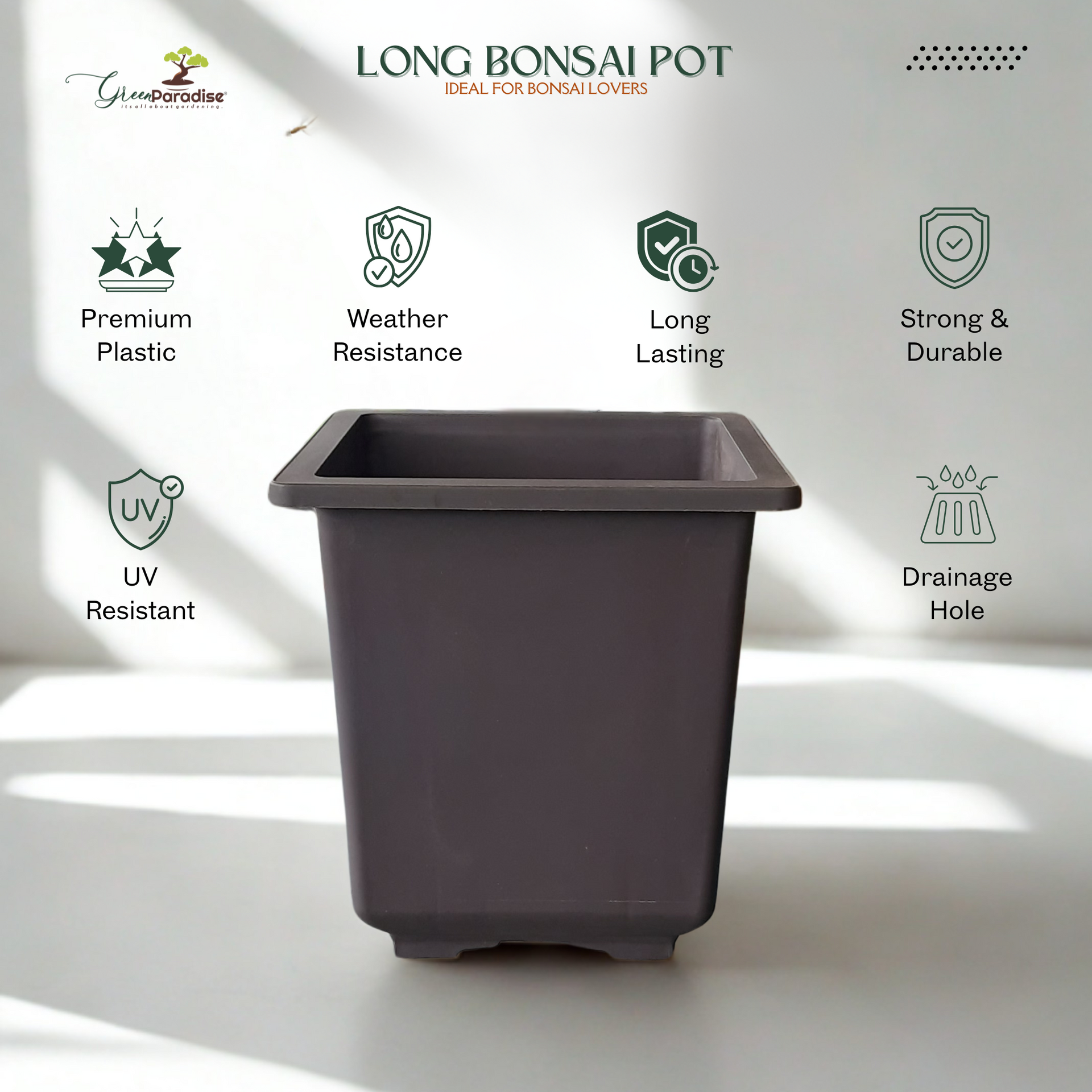 Green Paradise® Premium Tall Square Plastic Bonsai Training Pot – Ideal for Bonsai, Indoor & Outdoor Plants