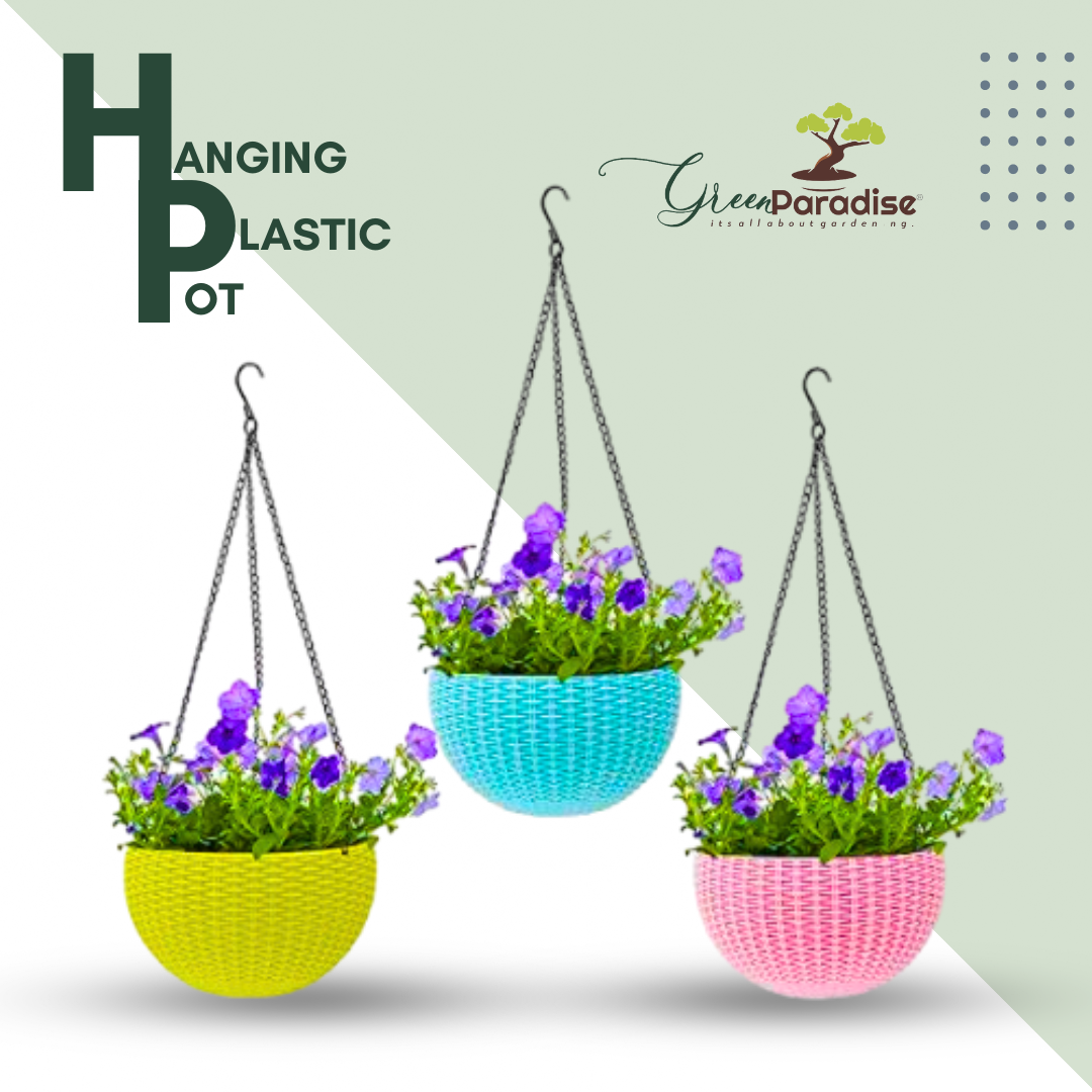 Green Paradise® Plastic Flower Pot Hanging Basket With Hook Chain, Multicolour Size 8 Inch