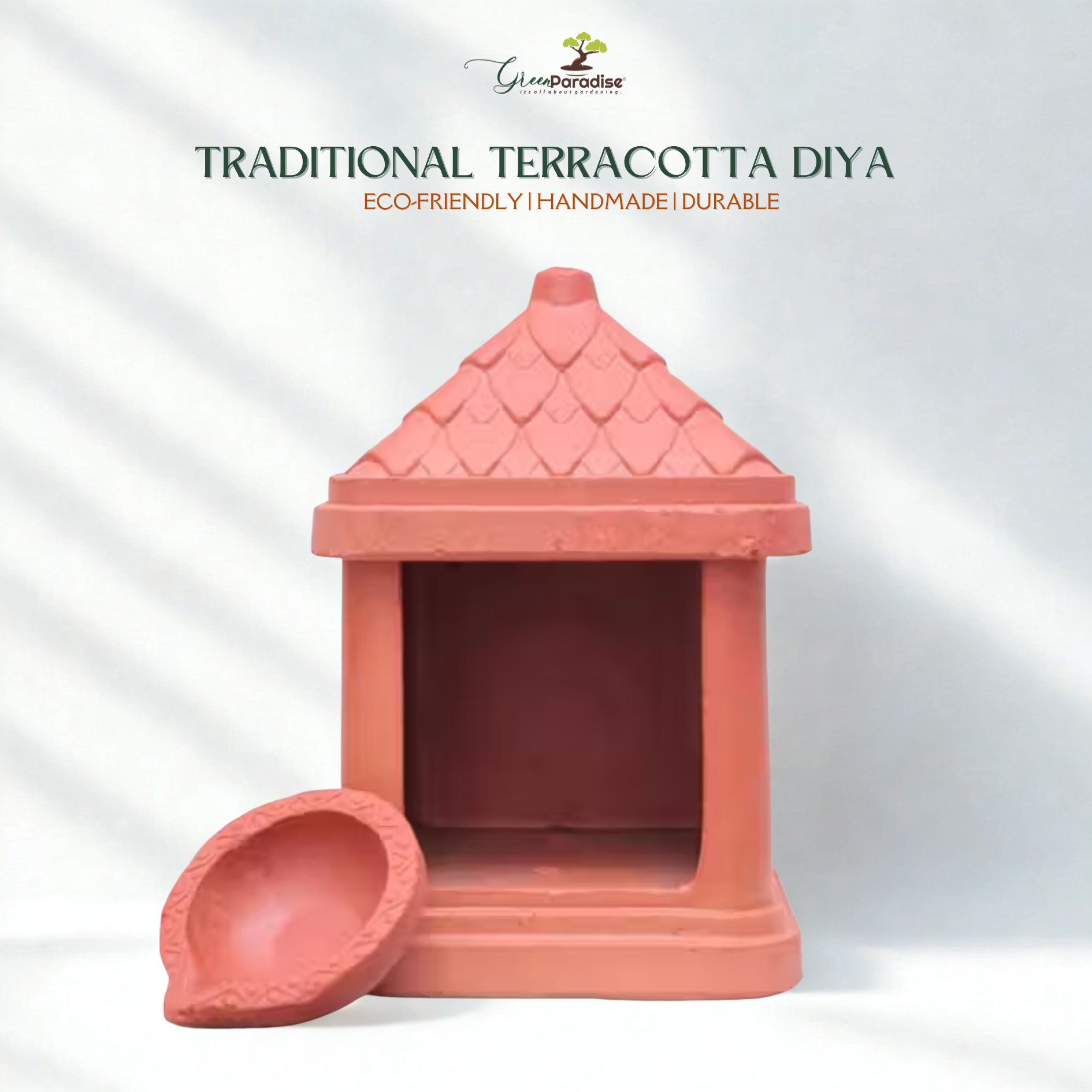 Green Paradise® Traditional Terracotta Diya – Eco-Friendly Handmade Clay Temple Diya for Home Décor & Puja