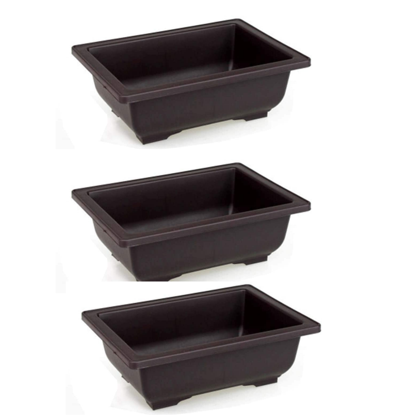 Bonsai Pots Rectangle 22 cm (L ) x 16 cm (W) x 8 cm(H) Black Color Ideal for Training Bonsai Trees Creating Succulent Cactus Mini Gardens adeniums ( Pack of 3 )