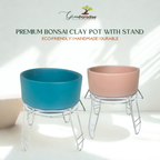 Green Paradise® Premium Bonsai Clay Pot with Stainless Steel Metal Stand – Planter for Healthy Bonsai Growth