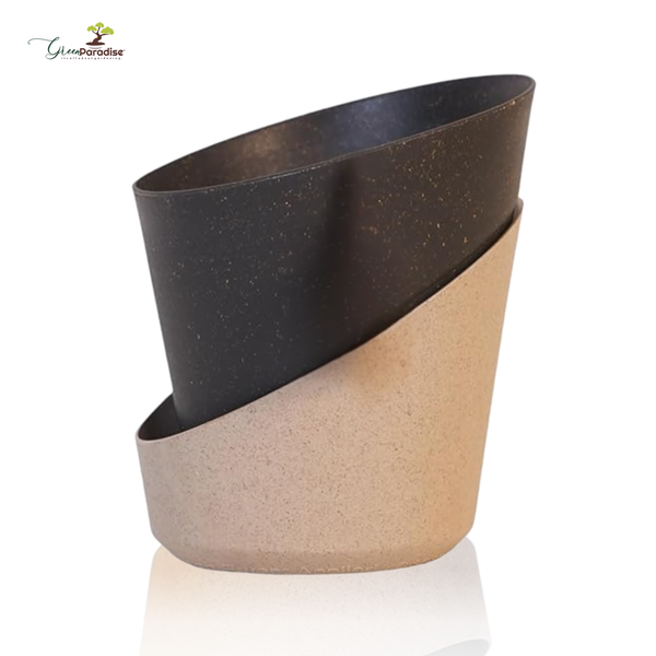 Two-toned planter with black and beige colors on a white background