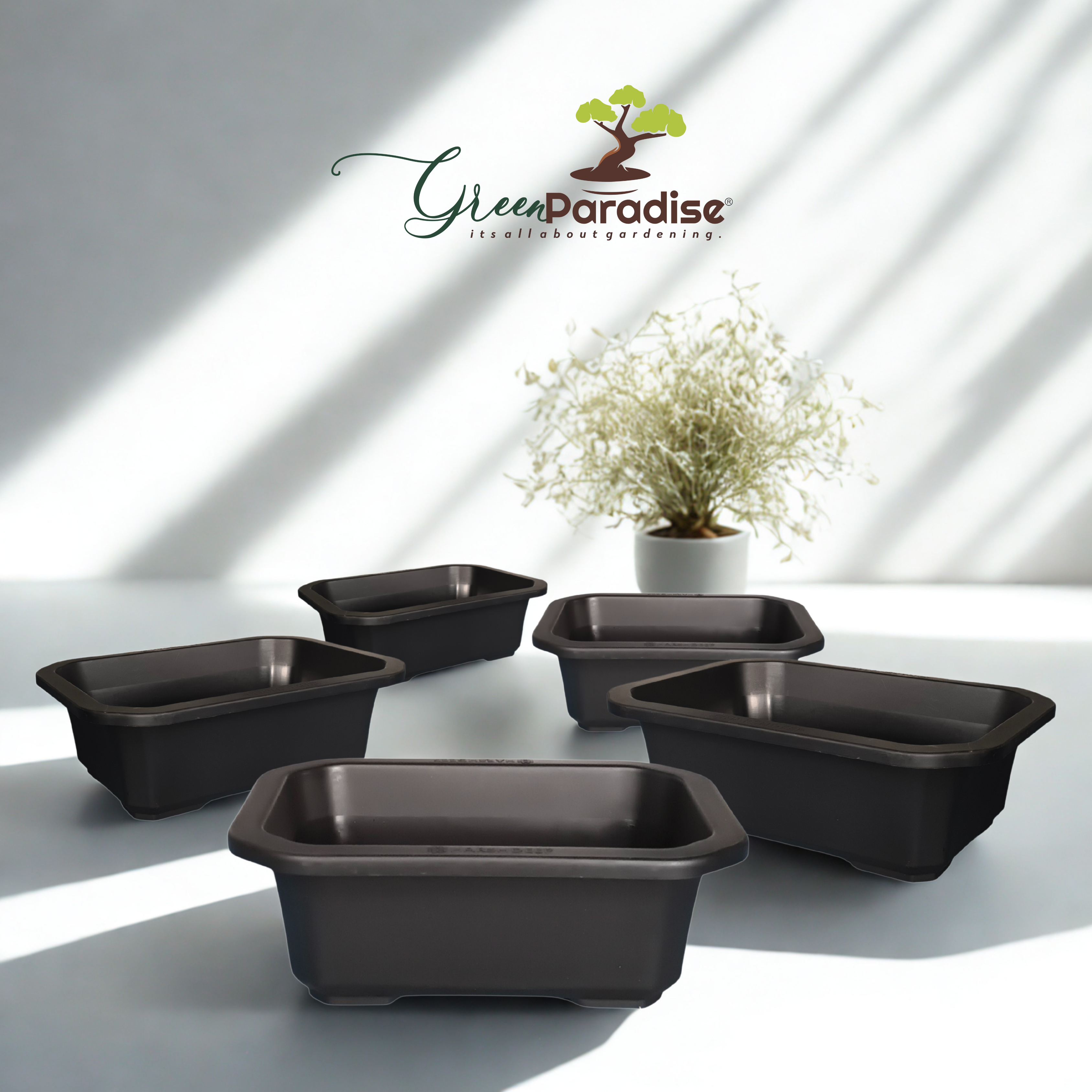 Green Paradise® Premium Black Rectangular Bonsai Pot Durable Plastic 21cm pot