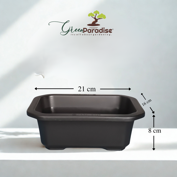 Green Paradise® Premium Black Rectangular Bonsai Pot Durable Plastic 21cm pot