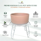 Green Paradise® Premium Bonsai Clay Pot with Stainless Steel Metal Stand – Planter for Healthy Bonsai Growth