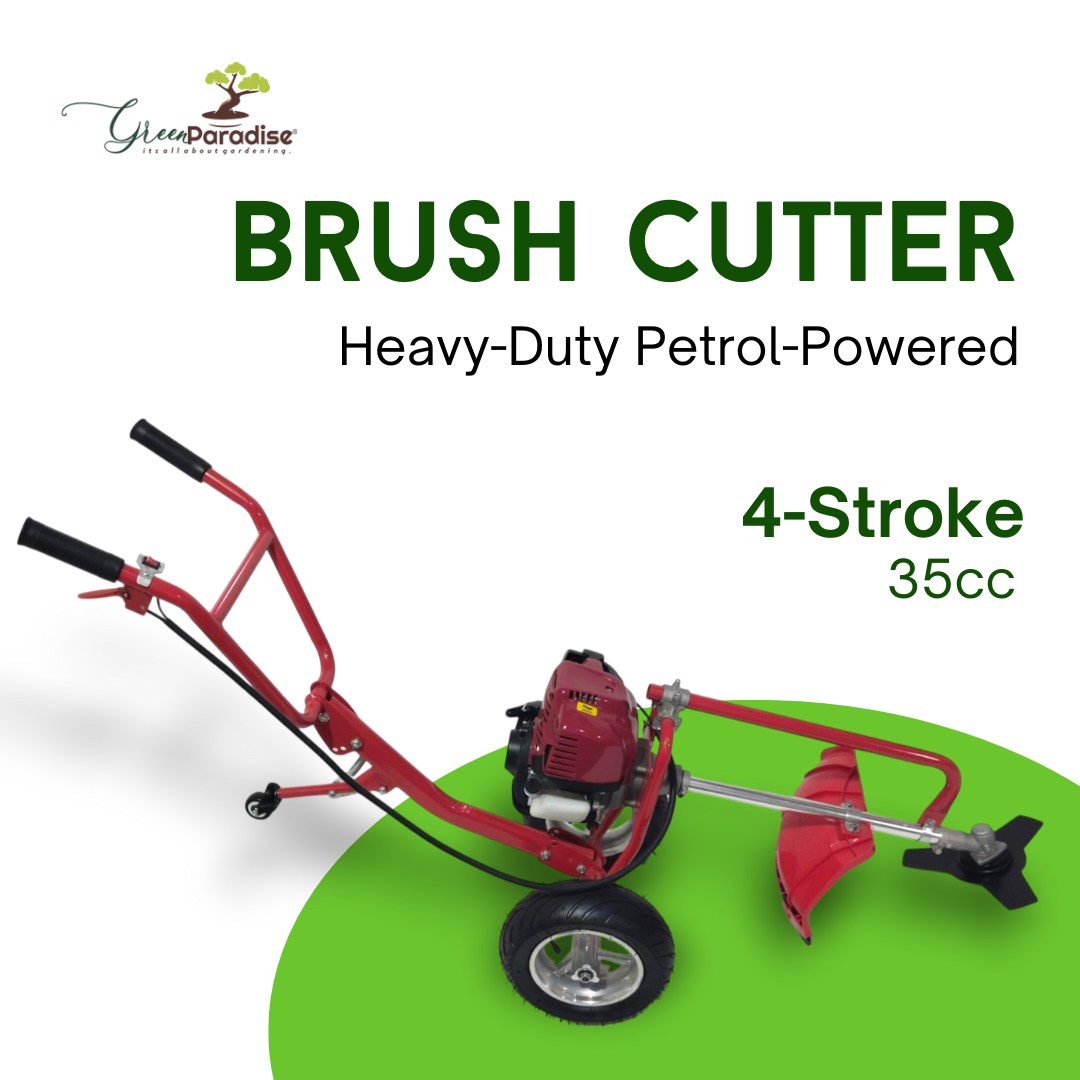 Green Paradise® Heavy-Duty Petrol-Powered Operated 35cc 4stroke Hand Brush Cutter/ Grass cutter with Adjustable Wheels