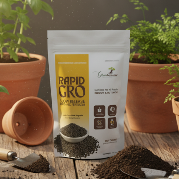 Green Paradise® Rapid Gro Slow Release Organic Fertilizer – 100% Organic Cow Dung Manure For Indoor & Outdoor Plants (500gm Pack)