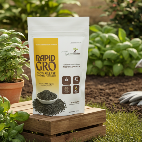 Green Paradise® Rapid Gro Slow Release Organic Fertilizer – 100% Organic Cow Dung Manure For Indoor & Outdoor Plants (500gm Pack)