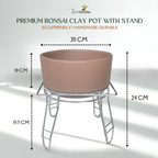 Green Paradise® Premium Bonsai Clay Pot with Stainless Steel Metal Stand – Planter for Healthy Bonsai Growth
