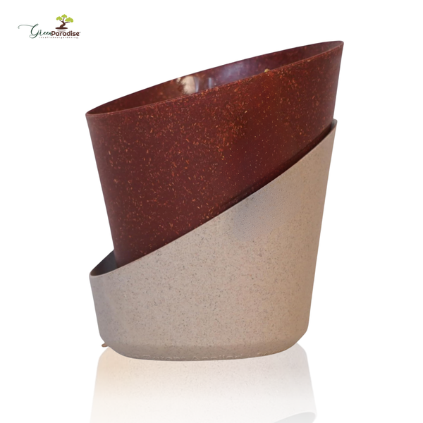 Two-toned brown and beige planter on a white background