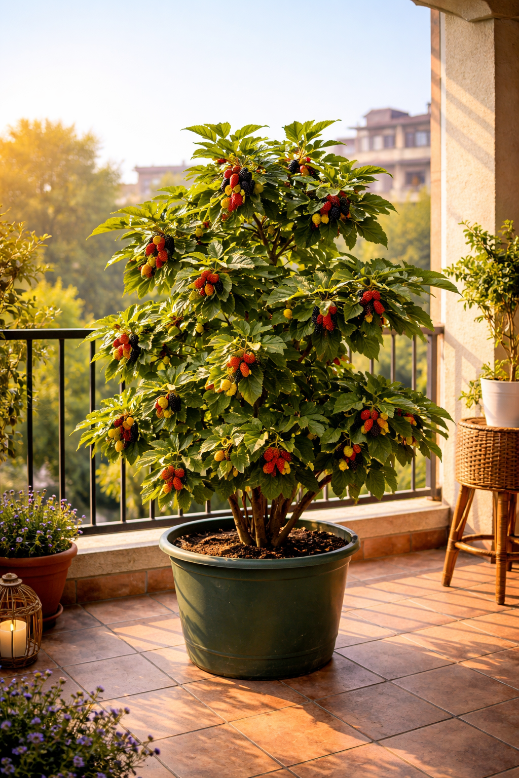 Taiwan mulberry fruit plant growing in pot