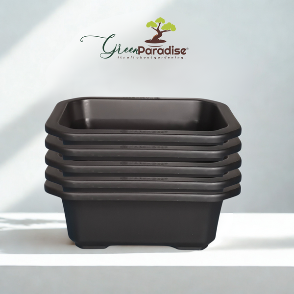 Green Paradise® Premium Black Rectangular Bonsai Pot Durable Plastic 21cm pot