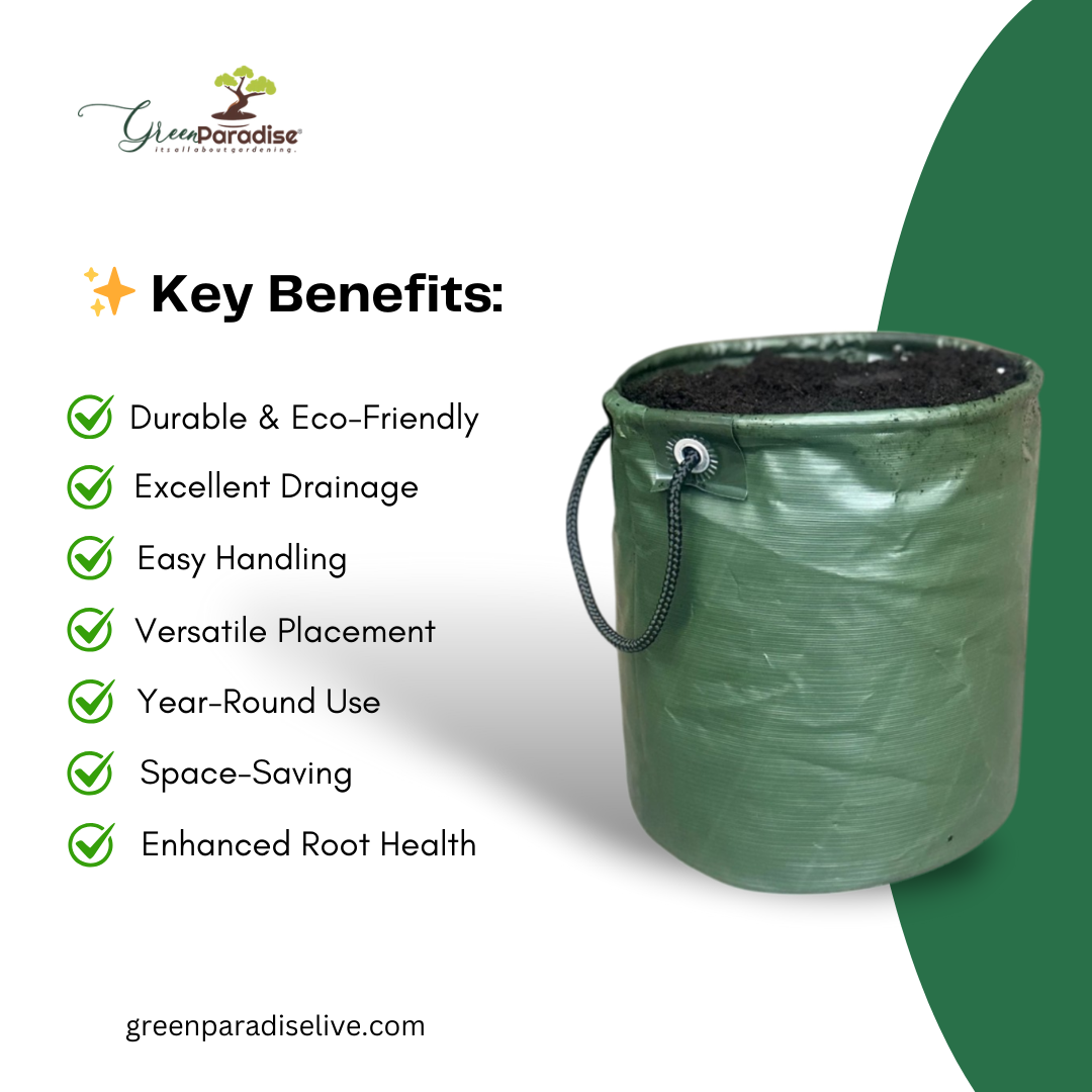 Green Paradise® Premium Quality Grow Bags Durable, Eco-Friendly Plant Containers with Handles for Vegetables, Herbs, and Flowers