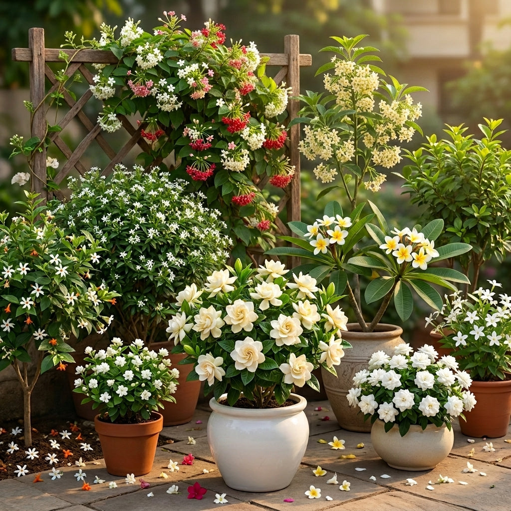 Green Paradise® Ultimate Fragrant Plants Combo – Set of 10 Live Flowering Plants | Moti Mogra, Madhukamini, Parijat, Madhumalti, Pink Plumeria, Din Ka Raja, Gardenia, Raat Ki Rani, Jui & Chandni