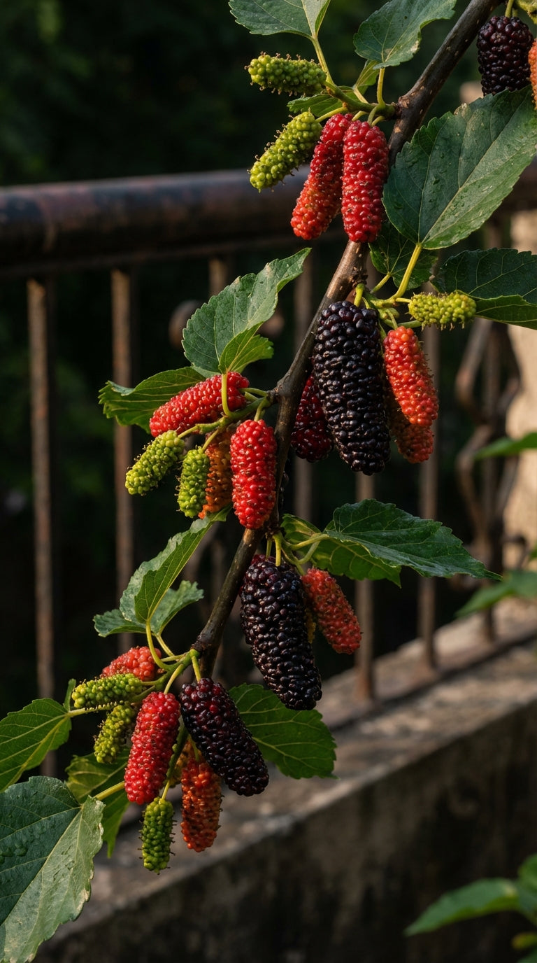 fresh mulberries on taiwan mulberry plant