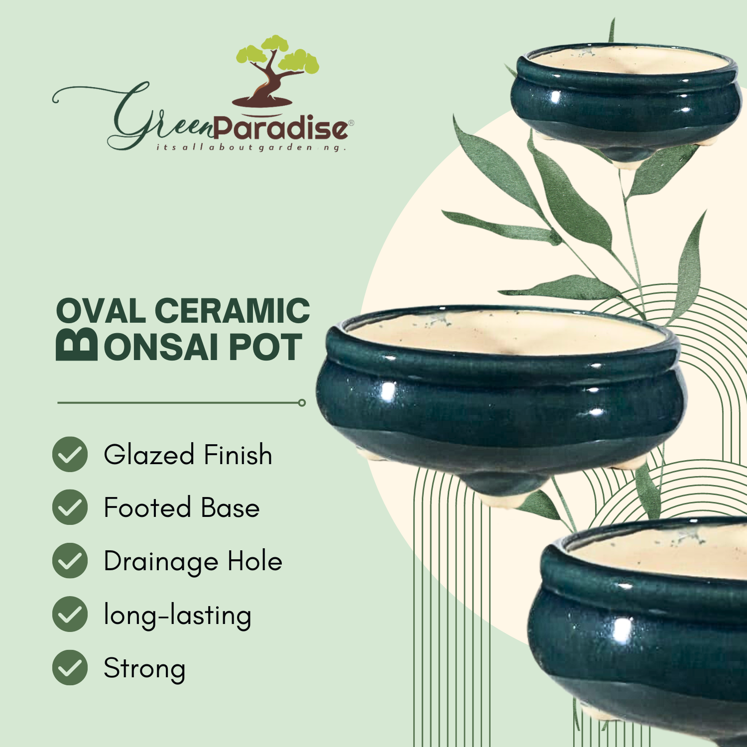 Green Paradise® Round Glossy Ceramic Pot for Bonsai Trees