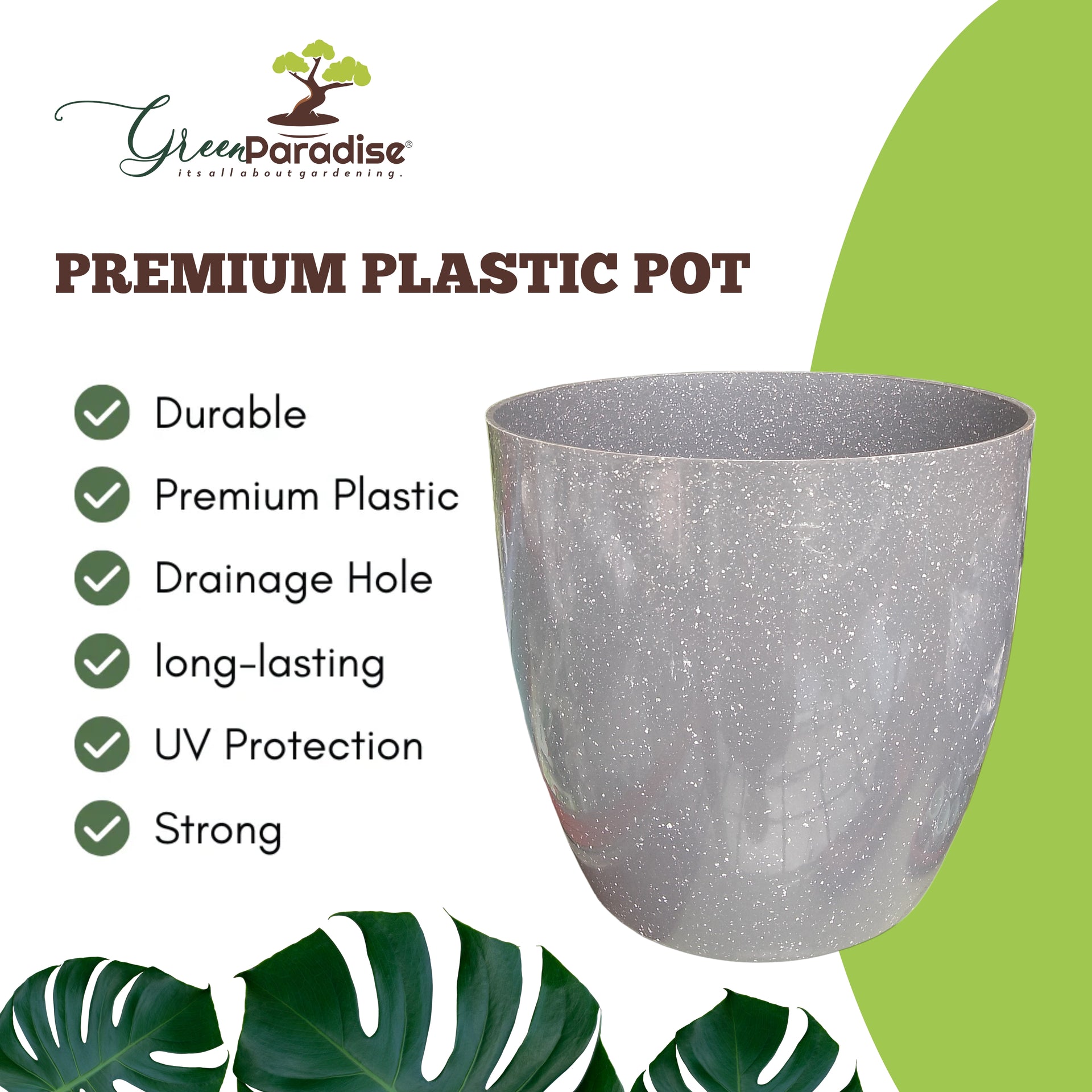 Green Paradise® Premium Grey Plastic Pot – Elegant Indoor & Outdoor Planter for your garden
