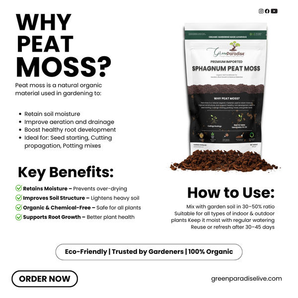 Green Paradise® Premium Imported Sphagnum Peat Moss – Organic Soil Conditioner for Seed Starting, Potting Mix & Propagation