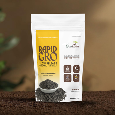 Green Paradise® Rapid Gro Slow Release Organic Fertilizer – 100% Organic Cow Dung Manure For Indoor & Outdoor Plants (500gm Pack)
