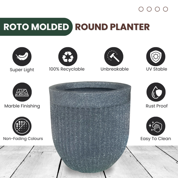Green Paradise® Roto Molded Marble Finish Round Planter – 12 Inch – Lightweight, Unbreakable, Marble Finish, Drainage Hole, Outdoor & Indoor Use