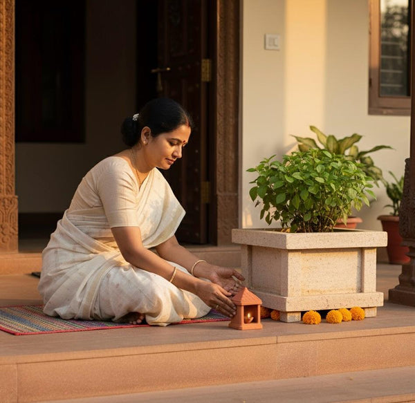 Green Paradise® Terracotta Handmade Temple Diya | Traditional Clay Diya with Stand for Puja, Home Decor & Festivals (11.5 x 7.5 cm)