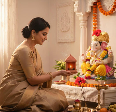 Green Paradise® Terracotta Handmade Temple Diya | Traditional Clay Diya with Stand for Puja, Home Decor & Festivals (11.5 x 7.5 cm)