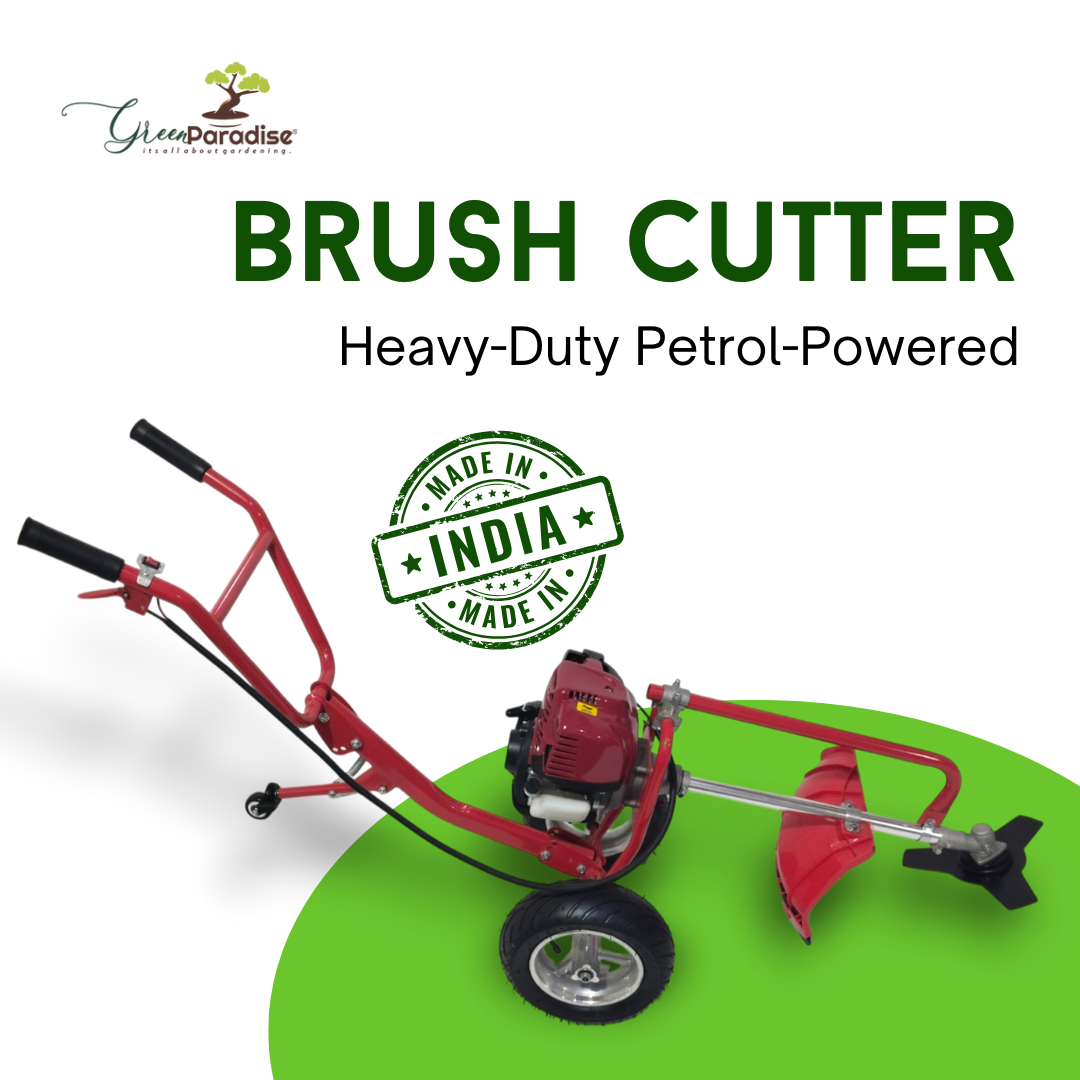 Green Paradise® Heavy-Duty Petrol-Powered Operated 35cc 4stroke Hand Brush Cutter/ Grass cutter with Adjustable Wheels