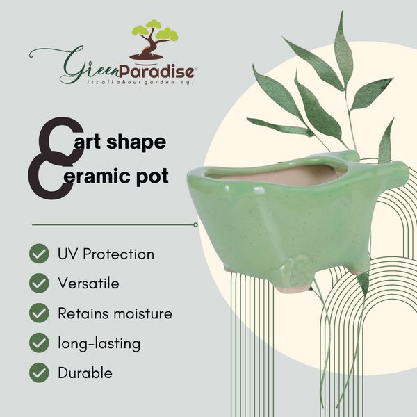 Green Paradise® Cart Shape Beautiful Ceramic Pot (Black & Green)
