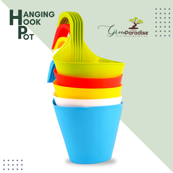 Green Paradise® Hanging hook pots Suitable for balcony gardening and vertical gardeningUnbreakable, High quality planter made of tough -durable plastic ( set of 5 pots) Random Colors