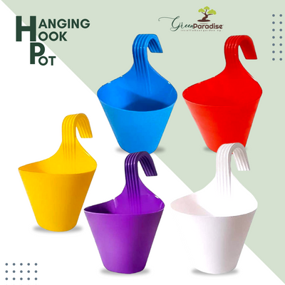 Green Paradise® Hanging hook pots Suitable for balcony gardening and vertical gardeningUnbreakable, High quality planter made of tough -durable plastic ( set of 5 pots) Random Colors