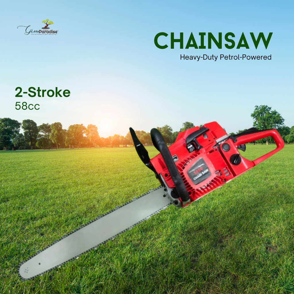 Green Paradise® 18" Petrol-Powered Chainsaw, 58cc High-Performance Engine, Ideal for Heavy-Duty Cutting