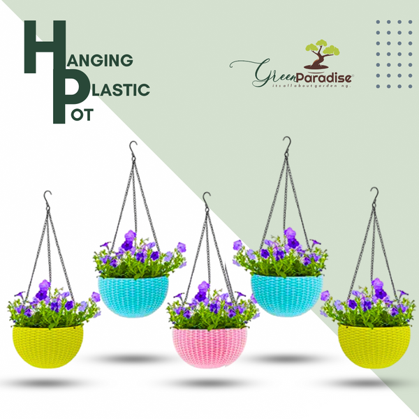 Green Paradise® Plastic Flower Pot Hanging Basket With Hook Chain, Multicolour Size 8 Inch