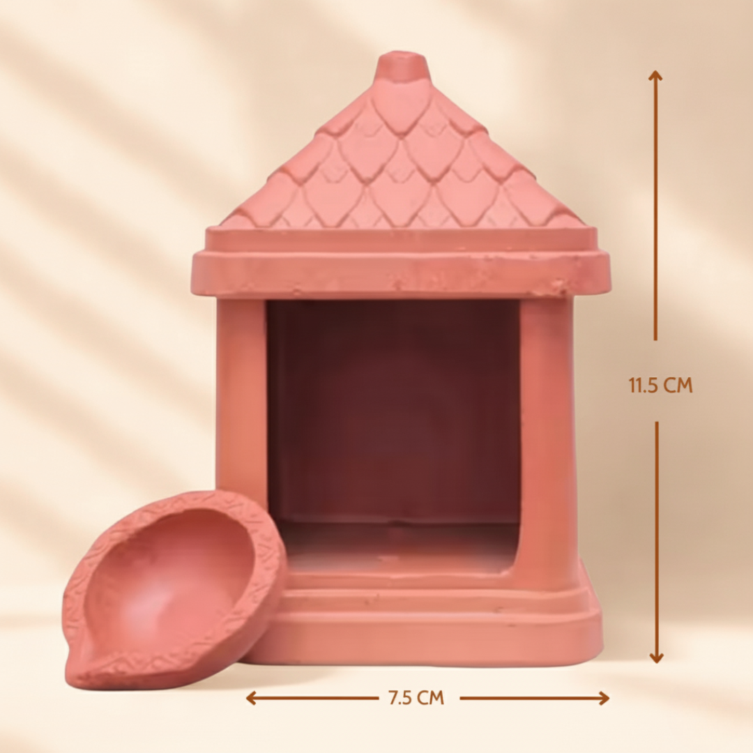 Green Paradise® Terracotta Handmade Temple Diya | Traditional Clay Diya with Stand for Puja, Home Decor & Festivals (11.5 x 7.5 cm)