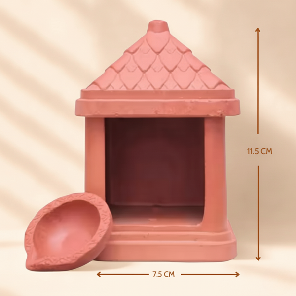 Green Paradise® Terracotta Handmade Temple Diya | Traditional Clay Diya with Stand for Puja, Home Decor & Festivals (11.5 x 7.5 cm)