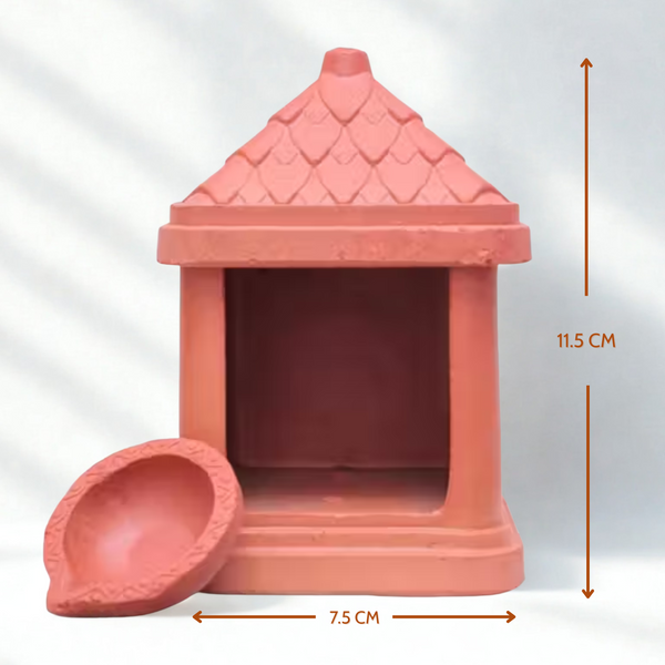 Green Paradise® Terracotta Handmade Temple Diya | Traditional Clay Diya with Stand for Puja, Home Decor & Festivals (11.5 x 7.5 cm)