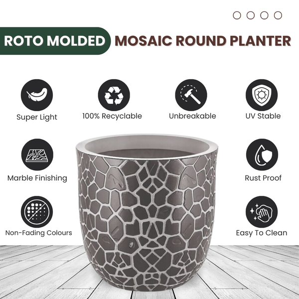 Green Paradise® Mosaic Round Roto Molded High Qaulity Premium Planter