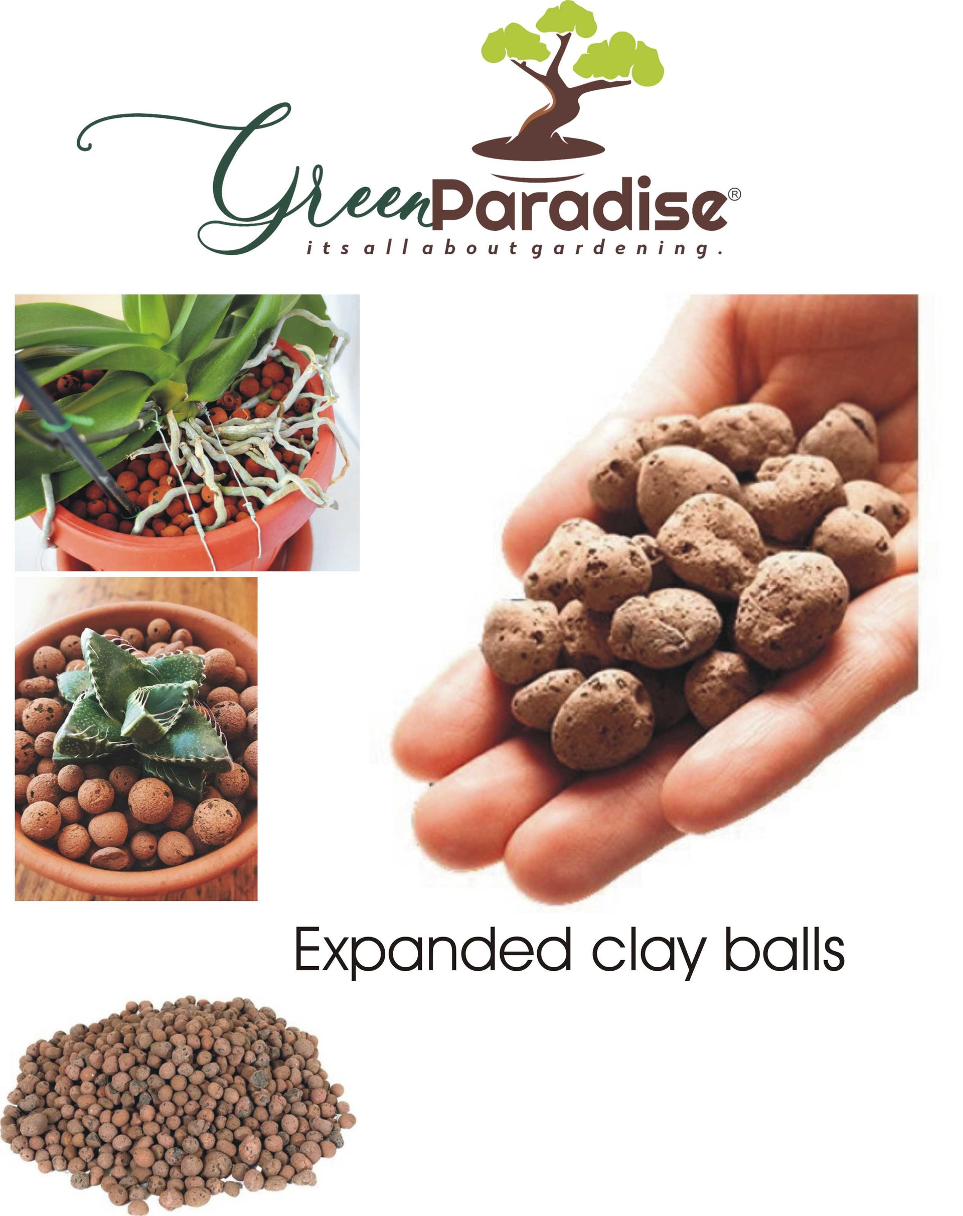 Green Paradise Expanded Clay Balls Approx 2kg Clay Balls, Hydrotons, Lightweight Expanded Clay Aggregate (LECA) for Hydroponics, Aeroponics & Aquaponics, Size-8-15mm