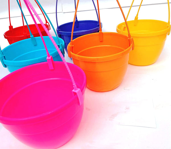 Hanging planters Colorful Hanging planters Made with Virgin Plastic Hi Quality Hanging Pots with Hangers in Random Colors (Set of 5 Pots)