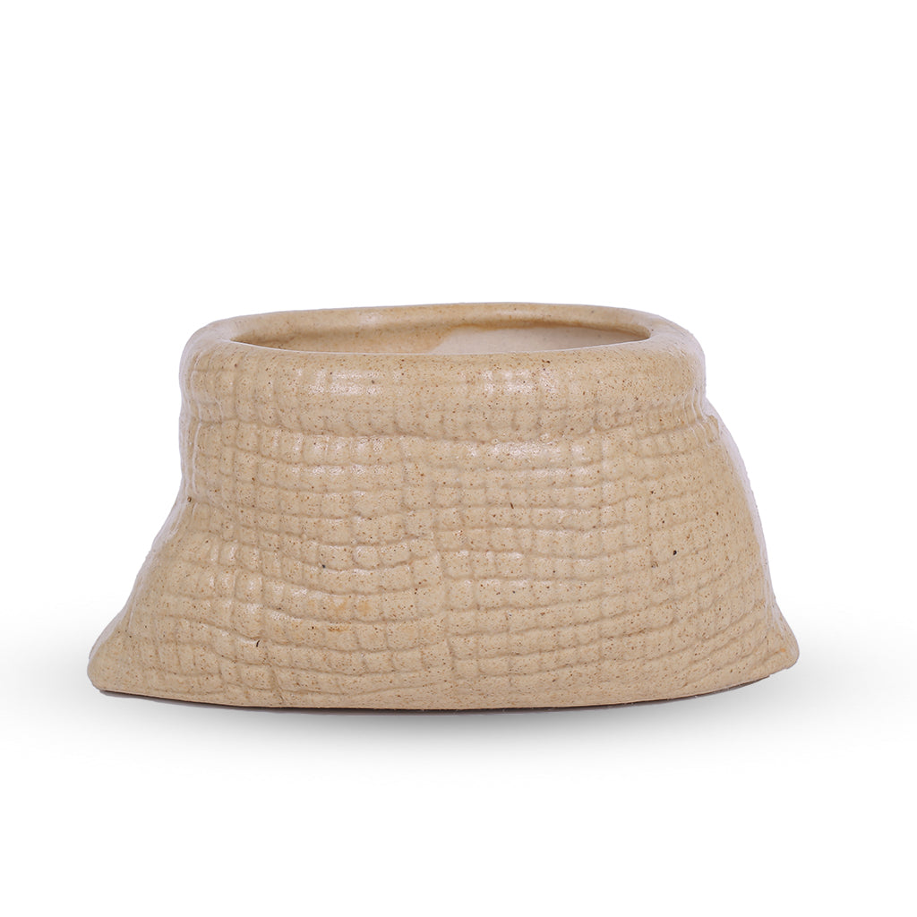 Gunny Bag Shaped Ceramic Pot Beautiful Handmade Pot (15x12x8) cm