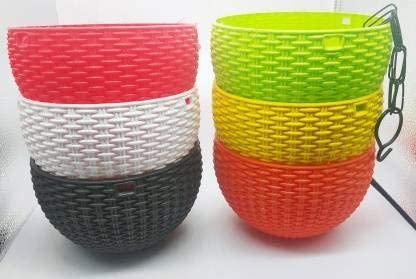 Green Paradise® Plastic Flower Pot Hanging Basket With Hook Chain, Multicolour Size 8 Inch