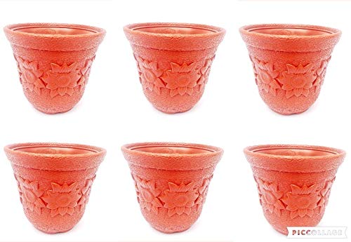 Plastic Pots Hi Quality Pots Size 15 cm (Set of 6) with New Flowers Design Terecota Color Size 15 cm (Set of 6)